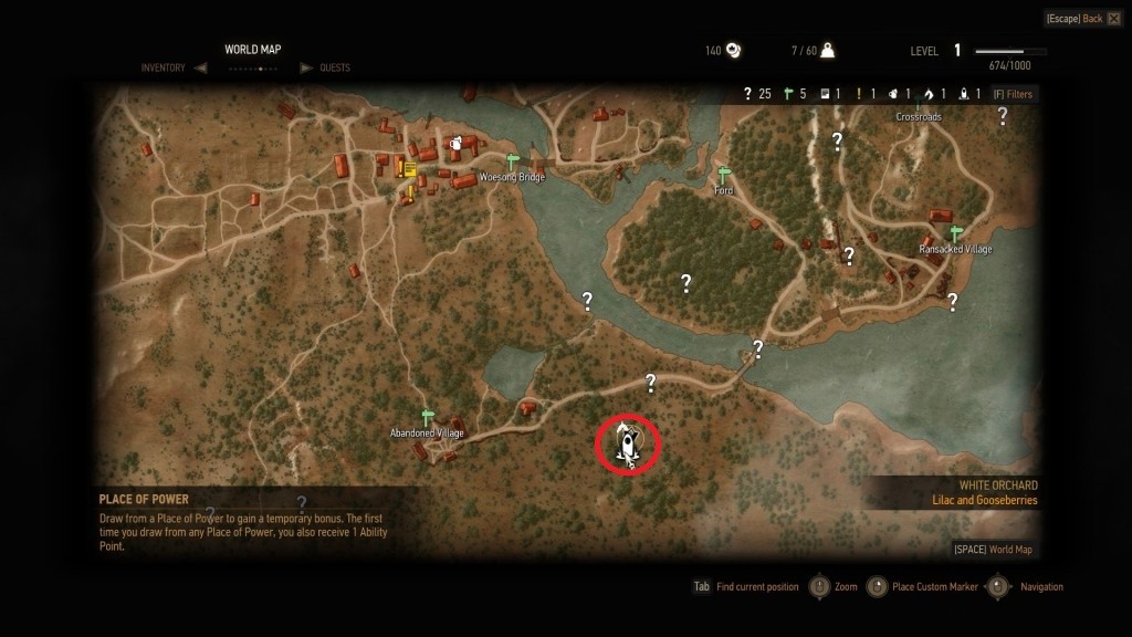 The Witcher 3 Southern White Orchard Place of Power Map